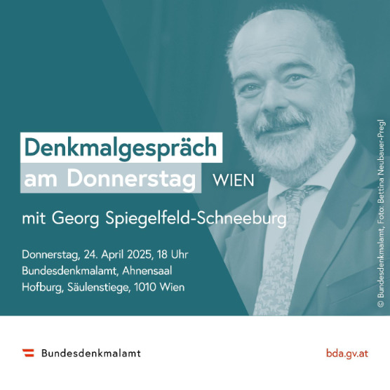 Sujet Denkmalgespräch mit Porträt von Georg Spiegelfeld - lächelnder älterer Mann mit Vollbart